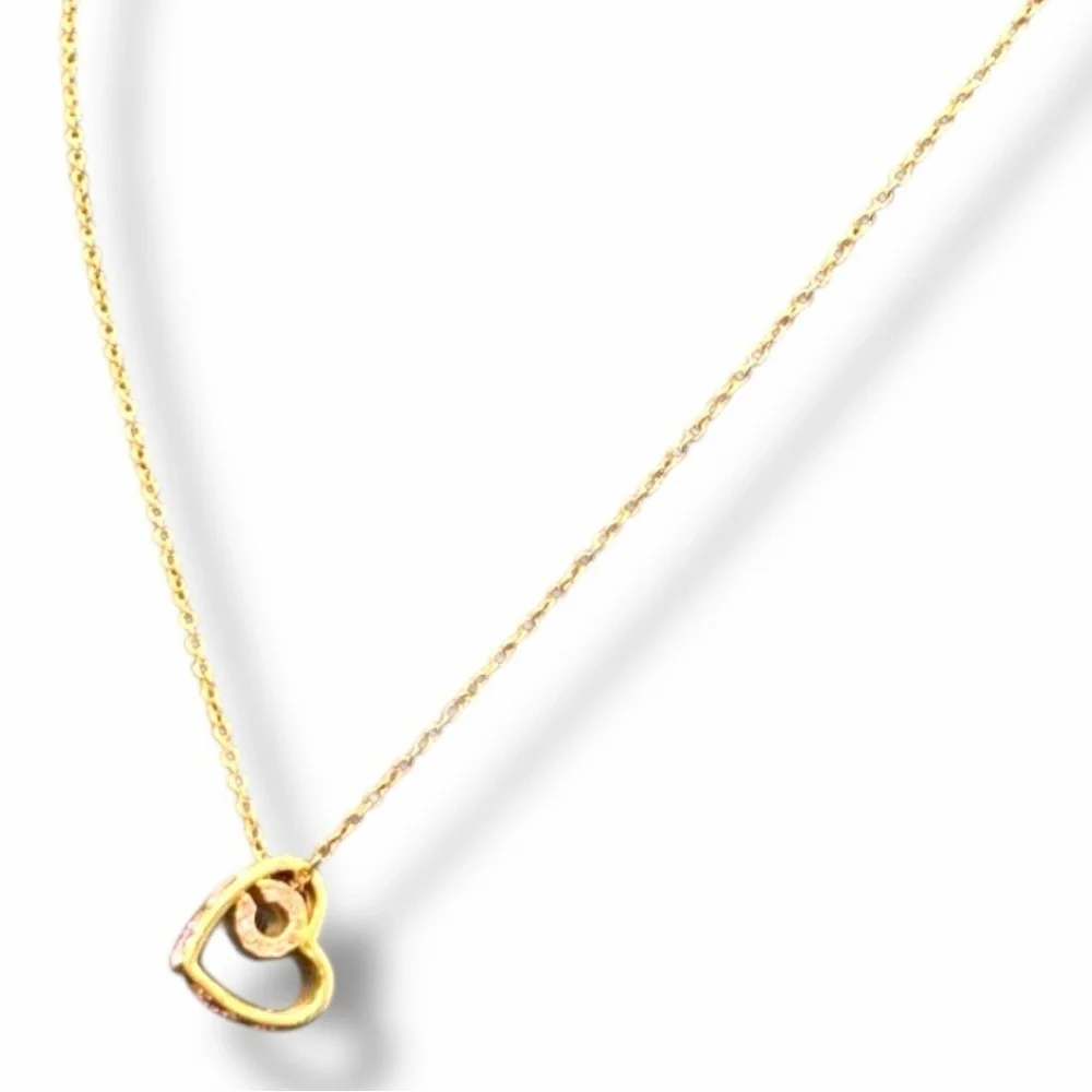 ✨ Coach Gold Tone Heart Necklace Pink Crystal Signature C Pendant ✨ - Picture 3 of 8